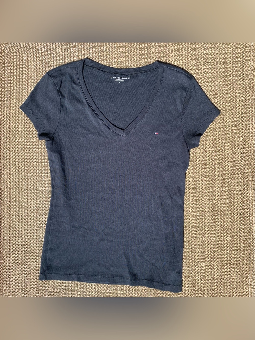 Tommy Hilfiger Navy Blue Mini Flag V-Neck T-Shirt M